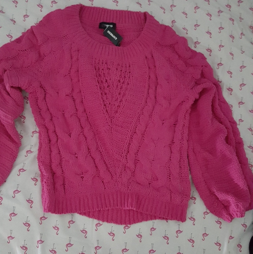 Express balloon sleeve cable knit sweater - Picture 2 of 3